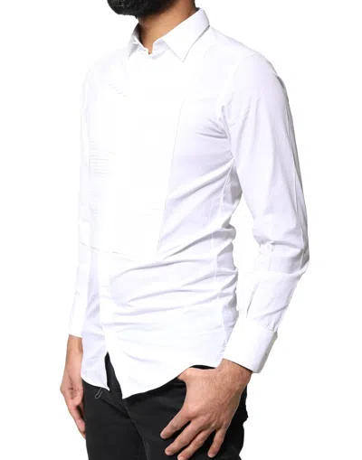 Pre-owned Dolce & Gabbana White Gold Cotton Poplin Bib Men Dress Men's Shirt ()