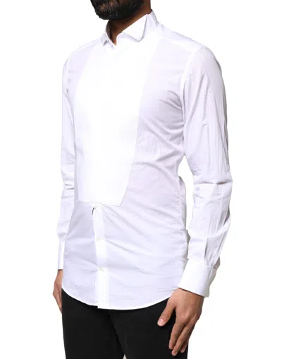 Pre-owned Dolce & Gabbana White Gold Cottonpoplin Bib Formal Dress Men's Shirt ()
