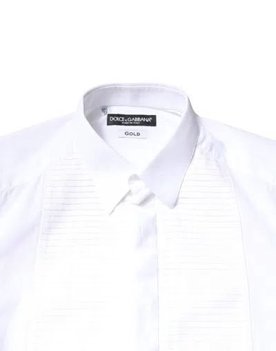 Pre-owned Dolce & Gabbana White Gold Cotton Poplin Bib Men Dress Men's Shirt ()