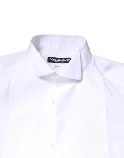 Pre-owned Dolce & Gabbana White Gold Cottonpoplin Bib Formal Dress Men's Shirt ()
