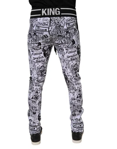 Dolce & Gabbana White Graffiti Polyester Jogger Men Sweatmen's Men's Pants