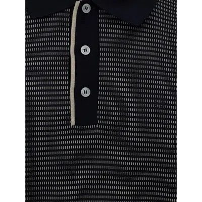 Dunhill Blue Navy Cotton Polo With Jacquard Print