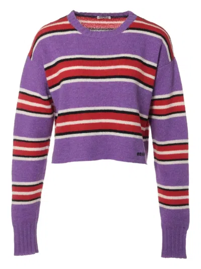 Pre-owned Miu Miu 2019 Striped Sweater In Purple