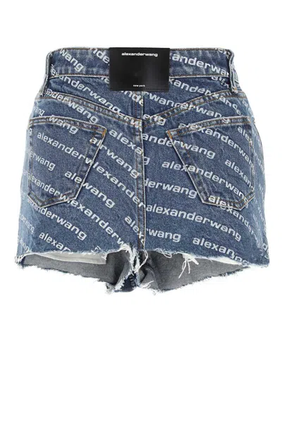 Alexander Wang Denim Shorts With All Over Logo