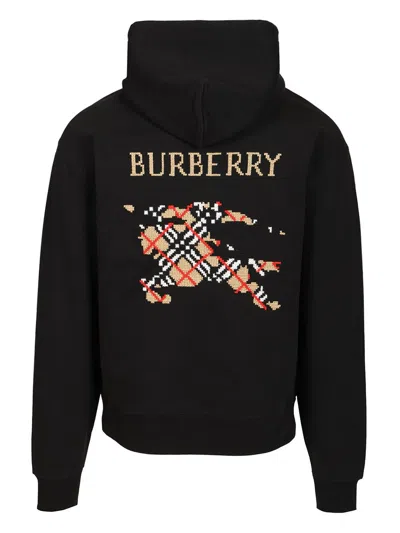 Burberry Men Black Sweatshirt With Ekd Embroidery On The Front And Logo Print On The Rear In Cotton