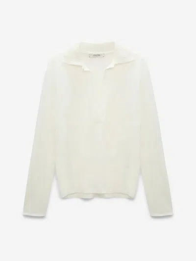 Dorothee Schumacher Hemp Longsleeve Polo Shirt With Ribbed Knit Collar