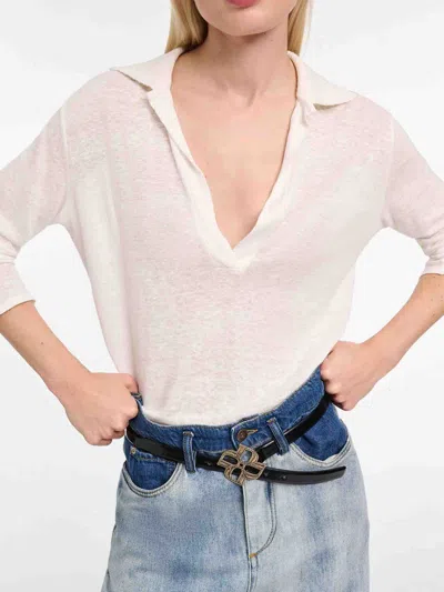 Dorothee Schumacher Hemp Longsleeve Polo Shirt With Ribbed Knit Collar