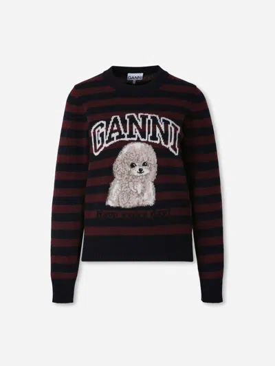 Ganni Graphic Wool Mix Poodle Stripe Sweaters And Cardigans Multicolor In Multi