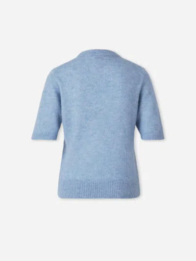Ganni Womens Soft Chambray Logo Puppies Wool-blend Knit Top