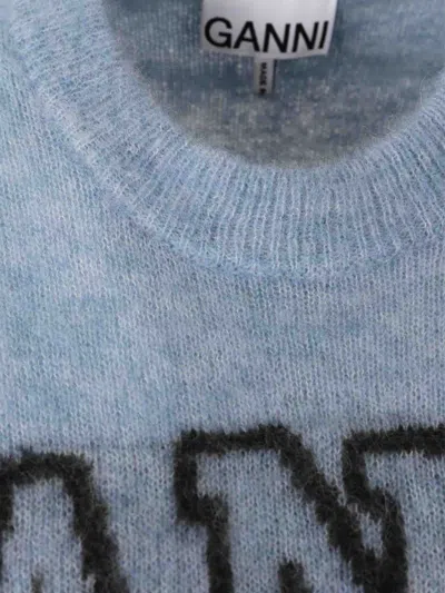 Ganni Womens Soft Chambray Logo Puppies Wool-blend Knit Top
