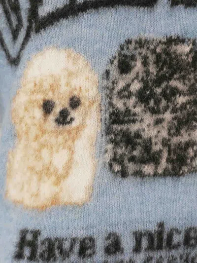 Ganni Womens Soft Chambray Logo Puppies Wool-blend Knit Top