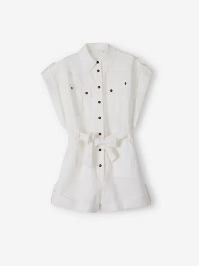 Zimmermann Rhiannon Cuffed Linen Playsuit In White