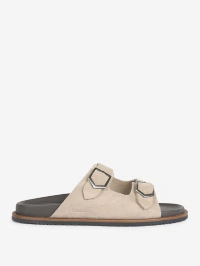 Canali Double-buckle Suede Sandals In Pink