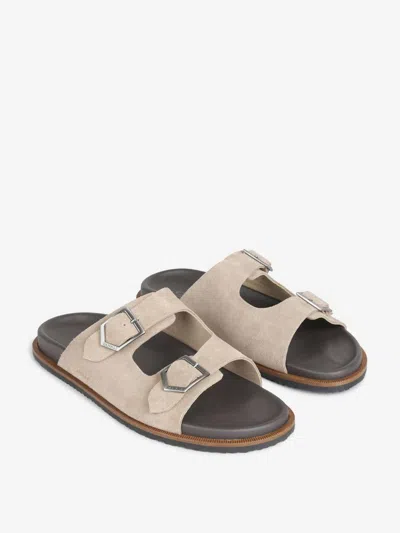 Canali Double-buckle Suede Sandals In Pink
