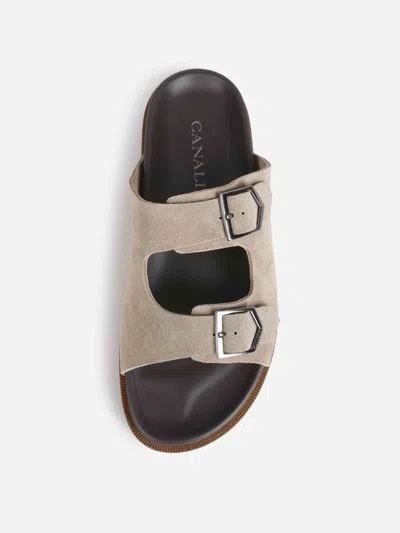 Canali Double-buckle Suede Sandals In Pink