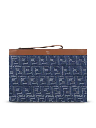 Fendi Ff Jacquard Denim Clutch