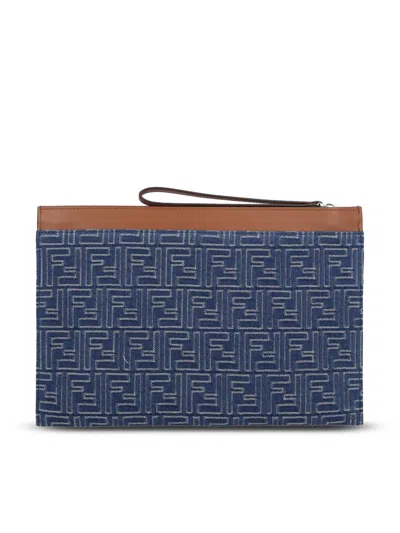 Fendi Ff Jacquard Denim Clutch