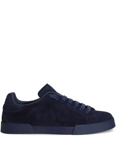 Dolce & Gabbana Round Toe Suede Finish Rubber Sole Sneakers In Blue