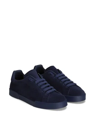 Dolce & Gabbana Round Toe Suede Finish Rubber Sole Sneakers In Blue