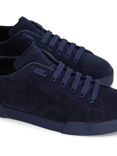 Dolce & Gabbana Round Toe Suede Finish Rubber Sole Sneakers In Blue