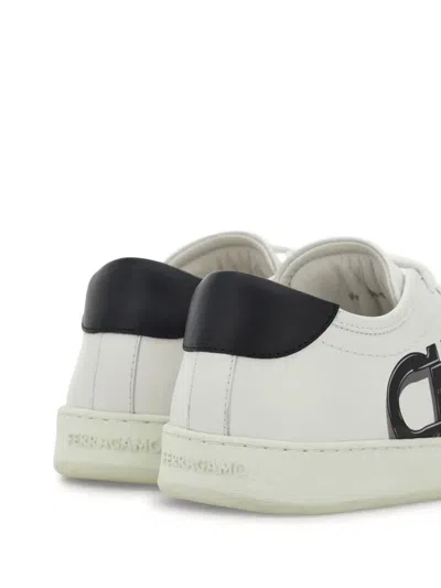 Ferragamo White Sneakers With Gancini Print On The Side And Contrasting Heel In Leather Man