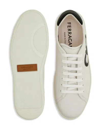 Ferragamo White Sneakers With Gancini Print On The Side And Contrasting Heel In Leather Man