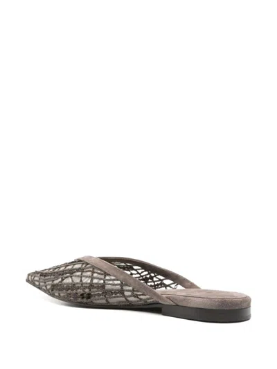 Brunello Cucinelli Glistening Abstract Embroidery Suede Sabots Women