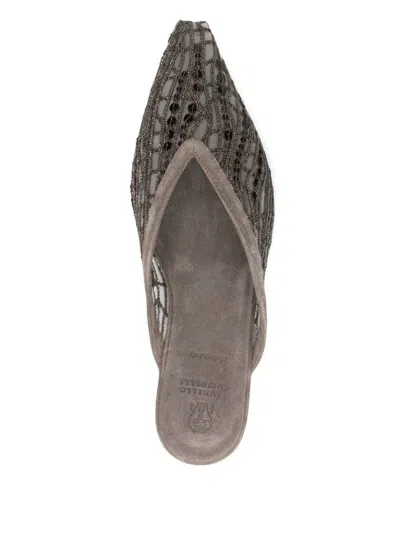 Brunello Cucinelli Glistening Abstract Embroidery Suede Sabots Women