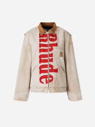Rhude Corduroy-trimmed Logo-print Distressed Cotton-canvas Bomber Jacket