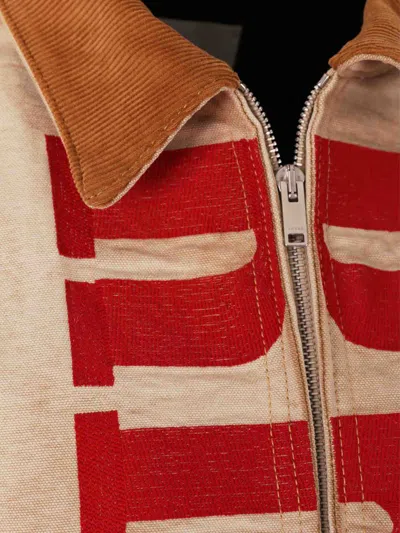 Rhude Corduroy-trimmed Logo-print Distressed Cotton-canvas Bomber Jacket