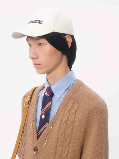 Valentino Garavani Ivory Cotton Baseball Cap With Adjustable Embroidered Logo