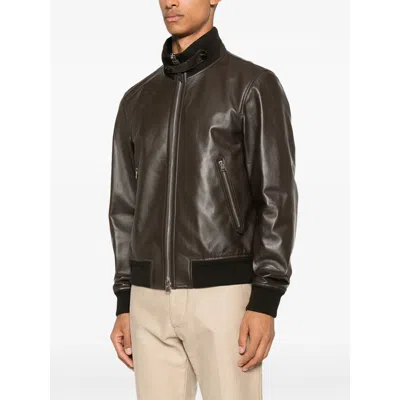 Tom Ford Zip-up Nappa Leather Bomber Jacket In Brown