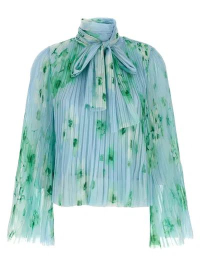 Pinko Pleated Sheer Floral Bow Long Sleeves