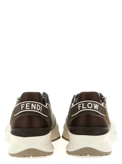 Fendi Flow Sneaker In Beige Nubuck In Brown