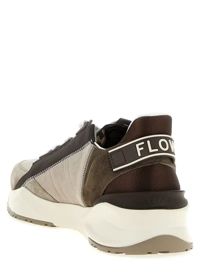Fendi Flow Sneaker In Beige Nubuck In Brown