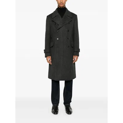 Caruso Double-breasted Grey Coat With Notched Lapel