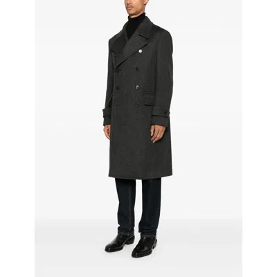 Caruso Double-breasted Grey Coat With Notched Lapel