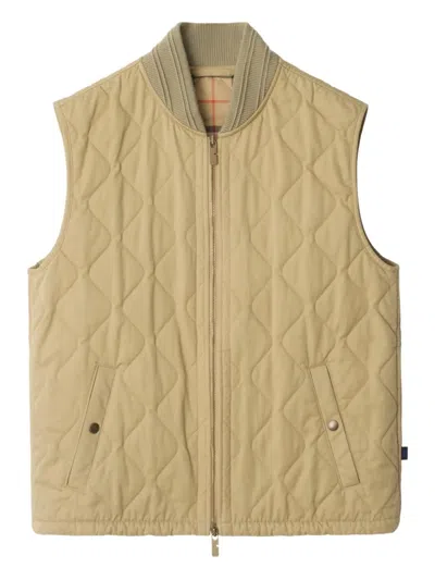 Burberry Quilted Vest Ribbed Collar Sleeveless In Brown