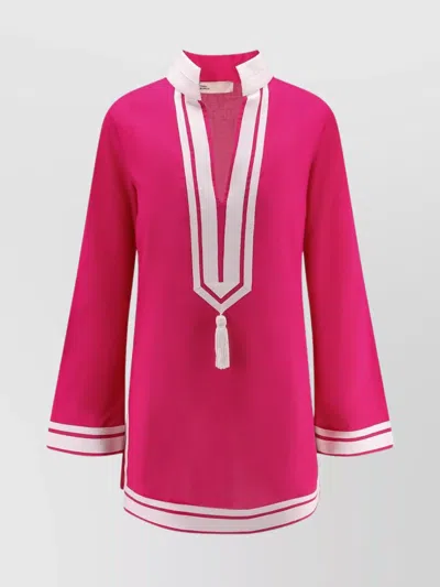 Tory Burch Short Dress Cotton Contrasting Profiles