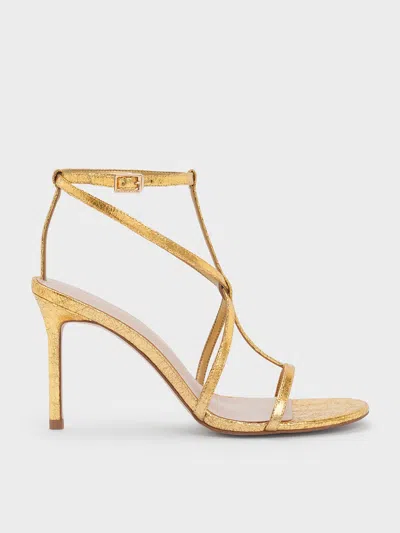 Charles & Keith - Metallic Crinkle-effect Strappy Stiletto-heel Sandals