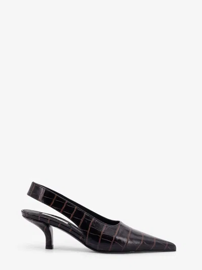 Totême Toteme Classic Croc-embossed Leather Slingback Pump In Brown