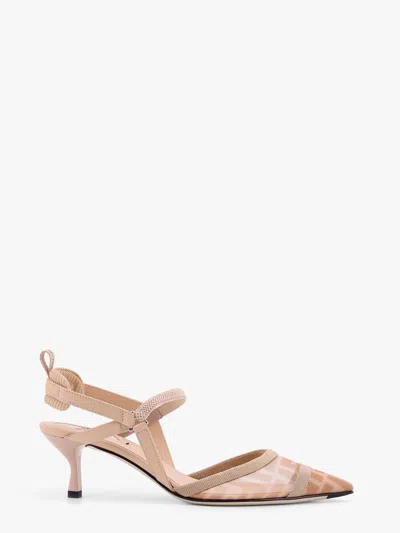 Fendi Slingback Pump In Ff Mesh With Tapered Silhouette In Neutral