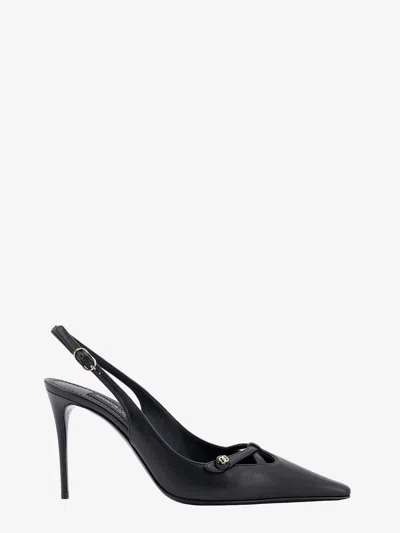 Dolce & Gabbana Leather Slingback With Metal Monogram In Black