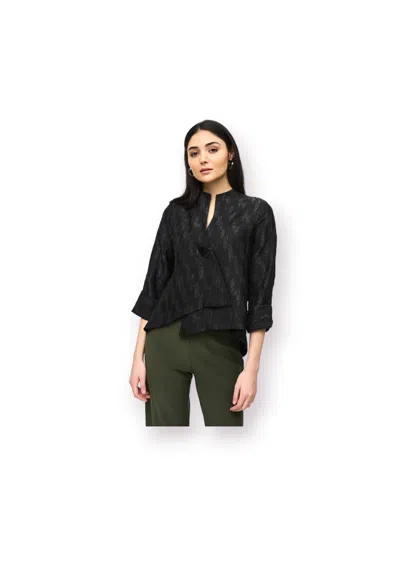 Joseph Ribkoff Textured 3/4 Sleeve Asymmetric Swing Jacket In Black