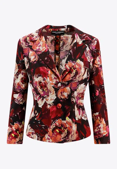 Dolce & Gabbana Floral-print Fitted-waistline Blazer In Multi