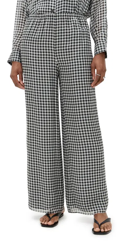 La Ligne Brigitte Silk Pants Black Gingham In Black