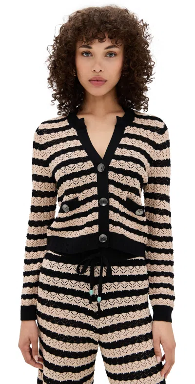 L'agence Orla Pointelle Knit Cardigan In Black/natural Stripe