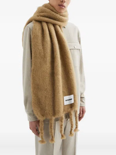 Jil Sander Beige Wide Wool Blend Scarf
