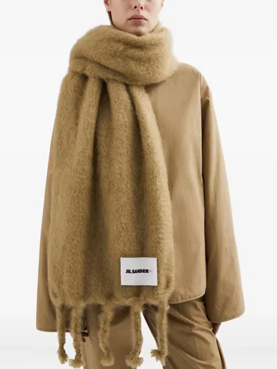Jil Sander Beige Wide Wool Blend Scarf