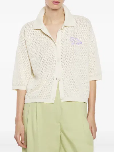 Maison Kitsuné Short-sleeved Cotton Cardigan With Open-knit Design